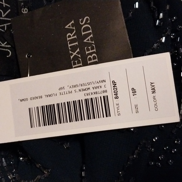 JK ARA Women's Blue 3/4 Sleeve Handmade Beaded Mock Dress NWT Size 16P - Picture 9 of 10